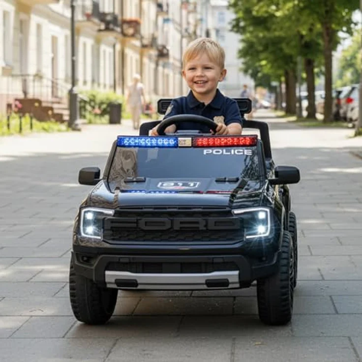 sun baby Ford Kinder Elektroauto, Elektroauto für Kinder 3-6 Jahre, 30W Motor, Fernsteuerung, Federung, Scheinwerfer, MP3-Player (Polizei) – Bild 5