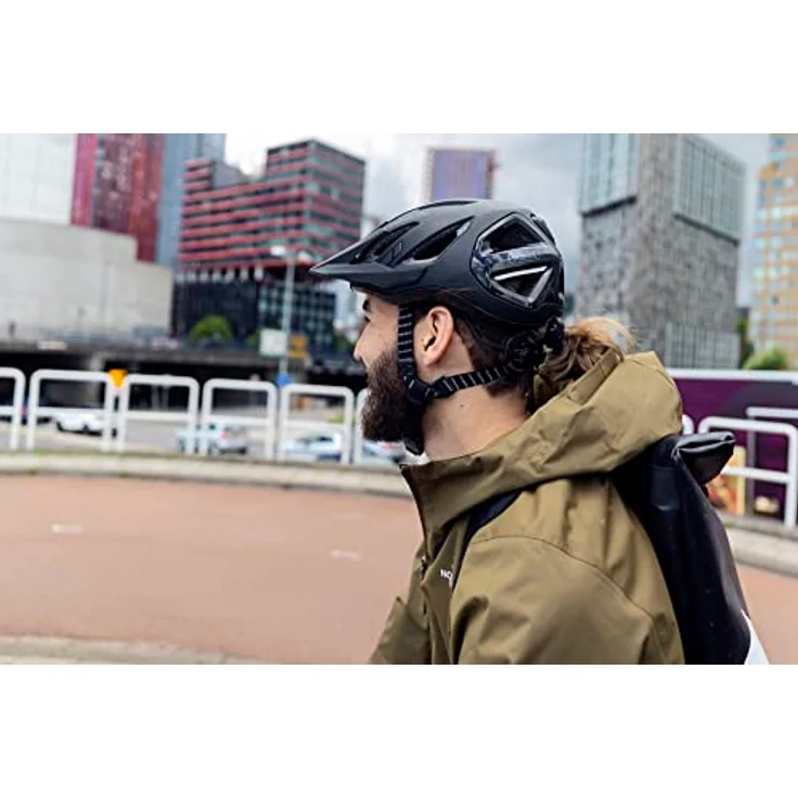 ABUS Stadthelm Urban-I 3.0 ACE - sportlicher Fahrradhelm mit LED-Rücklicht, verlängertem Schirm und Magnetverschluss - für Damen und Herren - Schwarz, Größe M – Bild 3