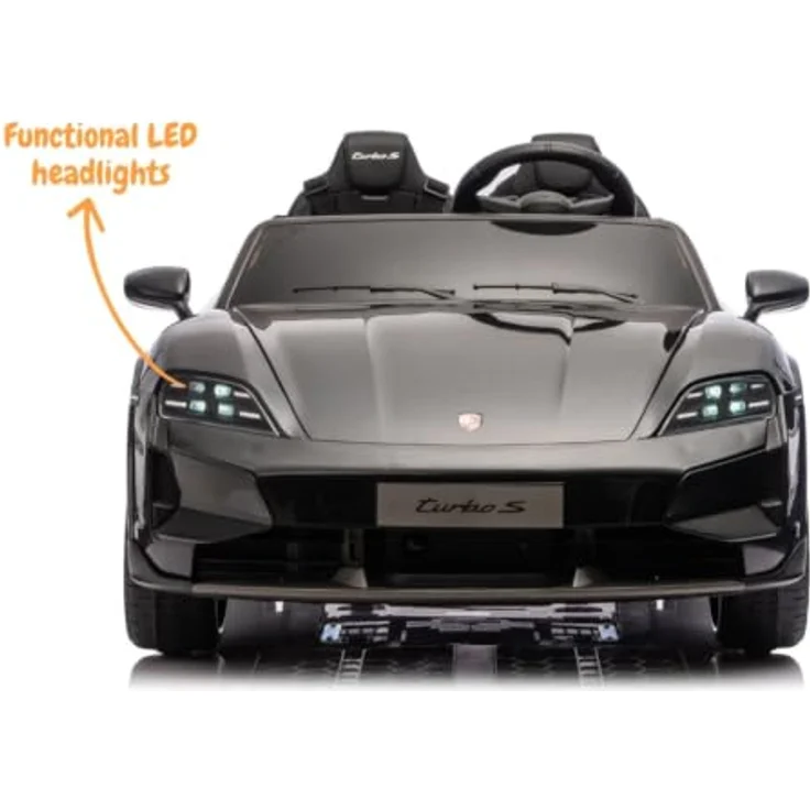 Porsche Taycan Turbo S Elektro Kinderauto 24V, 2-Sitzer für 2 bis 6 Jahre, Schwarz, MP3-Player, LED-Scheinwerfer, 3-6 km/h – Bild 4