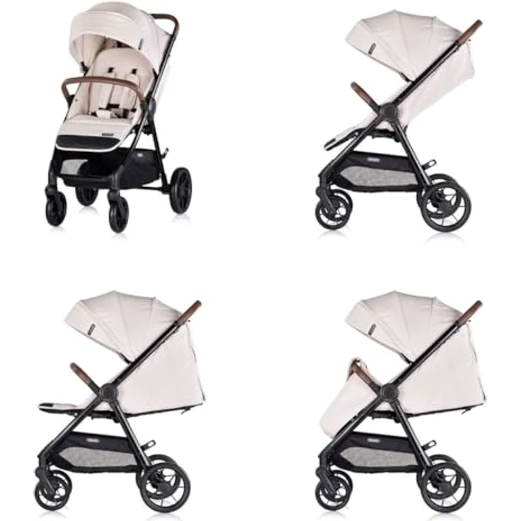 Chipolino Kombikinderwagen Ultera 3 in 1, klappbar mit Babyschale, Fußabdeckung, verstellbare Rückenlehne, beige – Bild 4