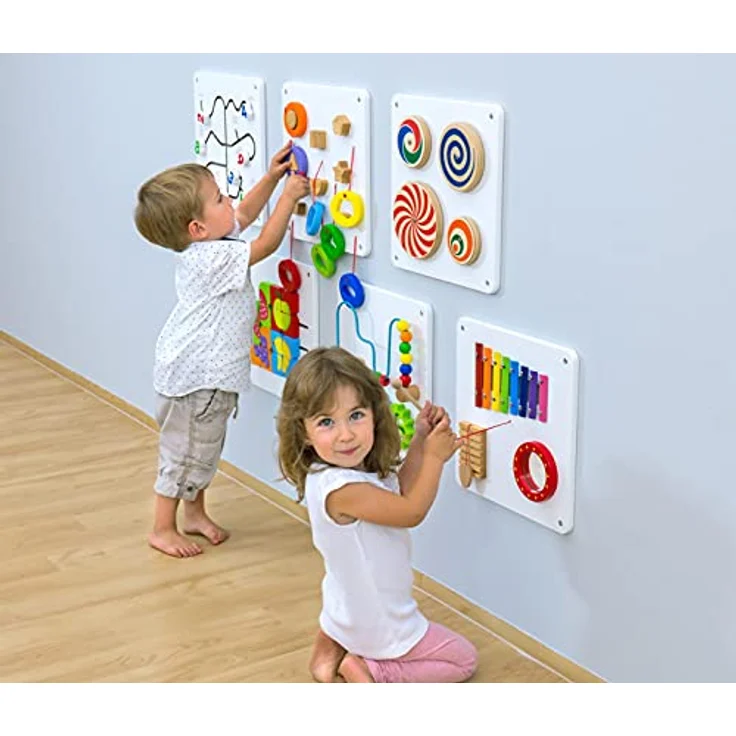 Betzold Motorikbrett Wandelemente Set 1, 6er-Set – Holz-Wandspielset für Kinder, fördert Motorik und Sinneswahrnehmung – Bild 2