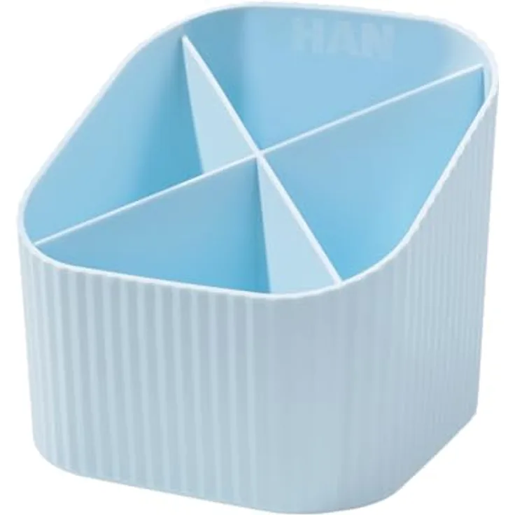 HAN Stiftehalter X-LOOP pastellblau, Kunststoff, 4 Fächer für ca. 50 Stifte, 11,1 x 11,1 x 10,5 cm, aus 100% recyceltem Material, Made in Germany
