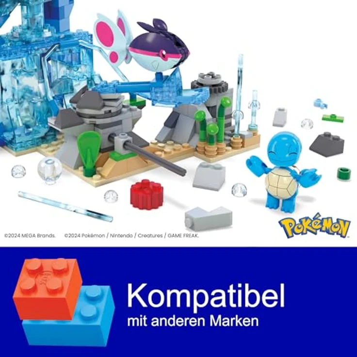 Mattel MEGA Pokémon Actionfigur-Bauspielzeug, Wasserabenteuer mit 319 Teilen und beweglichem Schiggy, Enton und Finneon, für Kinder, HXF79 – Bild 4