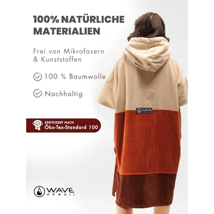 Wave Hawaii Badeponcho Campeche, Velours Poncho mit saugfähigem Frottee, warme Kapuze und große Fronttasche – Bild 6