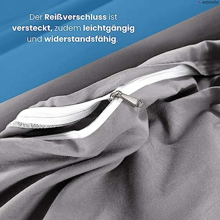 wometo Bettwäsche Renforce Stone-Washed 155x220 & 80x80 100% Baumwolle - grau OekoTex weich modern Used-Look Leinen-Optik – Bild 5