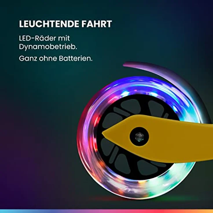 fun pro ONE Special Edition, Kinderroller mit LED-Rädern, klappbar, Regenbogenfarben, für Jungen & Mädchen ab 3 Jahren – Bild 3