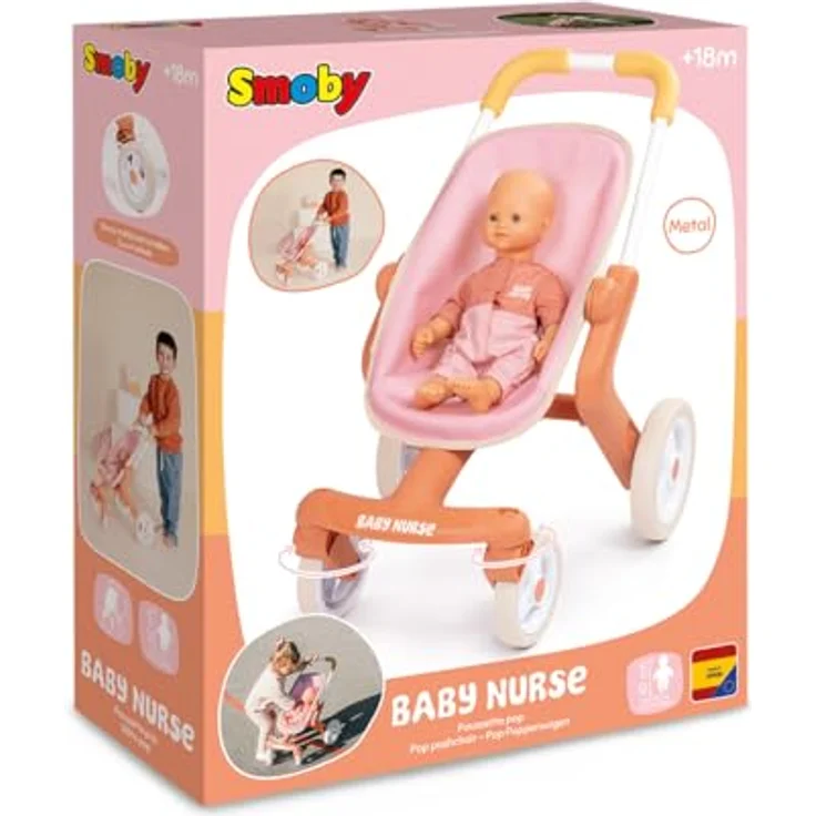 Smoby Puppenbuggy Baby Nurse Pop, leichter Kunststoffrahmen mit schwenkbaren Vorderrädern, für Puppen bis 42 cm, Made in Europe – Bild 7