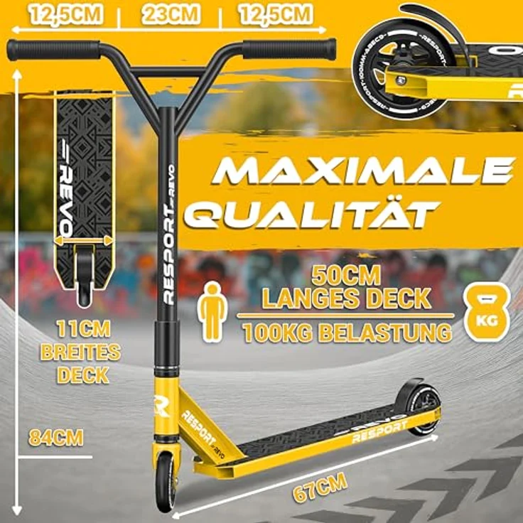 RE:SPORT REVO Stunt Scooter, Profi Stuntroller mit 100mm PU Rädern, ABEC 9 Kugellager, inkl. Ständer, für Kinder & Erwachsene – Bild 7