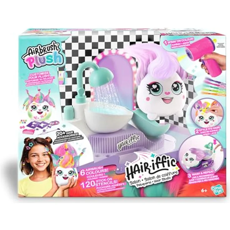 Canal Toys Airbrush Plush Hair’iffic Friseursalon, Stofftier färben und stylen mit elektronischem Airbrush-Föhn, 20 Accessoires für kreatives Spiel ab 6 Jahren - AIR 044 – Bild 2