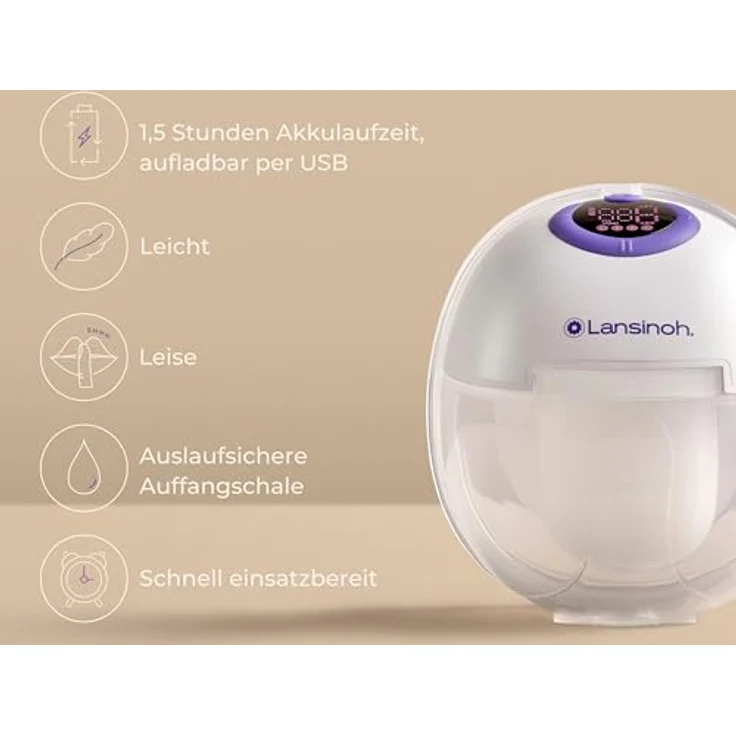 Lansinoh tragbare elektrische Milchpumpe - freihändig und leise, wiederaufladbarer Akku, 4 Modi und 9 Saugstärkestufen, kompakt und einfach zu reinigen – Bild 5