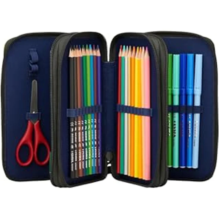 ergobag Maxi Mäppchen Set 40-Teilig, Lyra Bunt- und Filzstifte, Kleingeld Fach, Lineal, Schere MähdreschBär - Grau – Bild 2