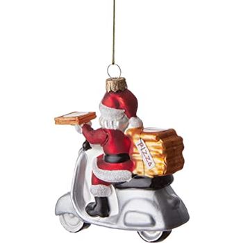 BUTLERS Weihnachtskugel Motorrad Pizza Santa (1 Stück) handbemalte