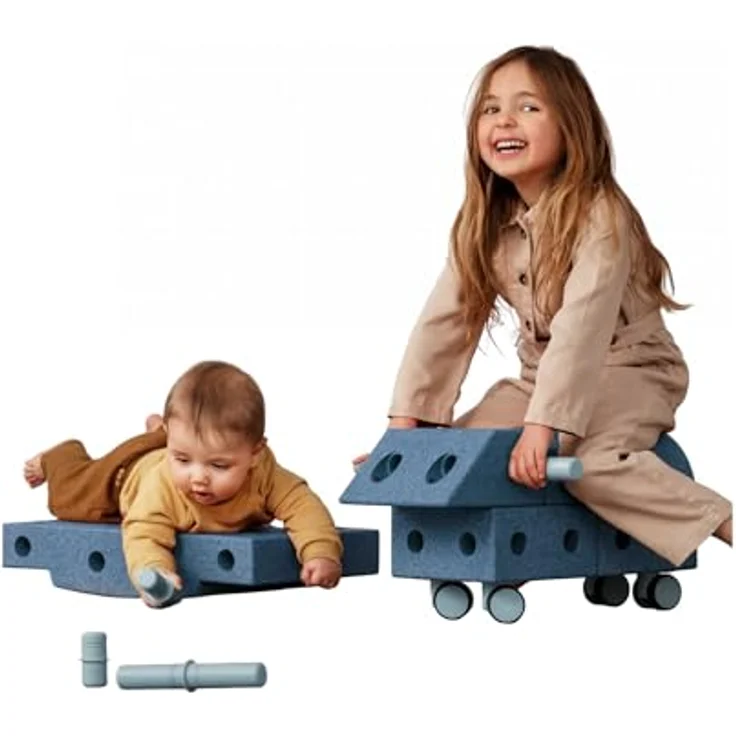 Modu 20 tlg. Baukasten Starter-Set Explorer, fördert kreative Fähigkeiten und motorische Entwicklung, ab 0 - 6 Jahre, Deep Blue / Sky Blue – Bild 1