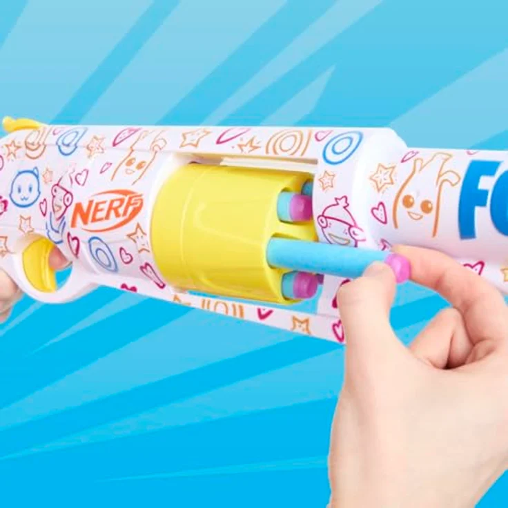 NERF Fortnite Frenz 4 Ever Dart-Blaster, Blaster mit Beste-Freunde-Lackierung, inkl. Bonus-Code, 6-Dart Trommel (Bunt) – Bild 4