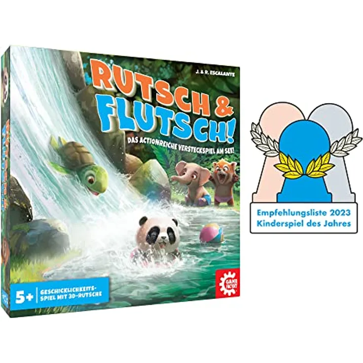 Game Factory 646306 Rutsch & Flutsch, actionreiches Geschicklichkeitsspiel für Kinder ab 5 Jahren, Familienspiel, Kinderspiel, für 2-4 Spieler, empfohlen für Kinder ab 5 Jahren, auf Empfehlungsliste 2023 - KINDERSPIEL DES JAHRES