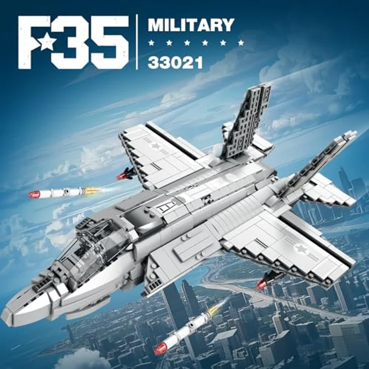 Reobrix F-35 Militär-Kampfjet Bausatz 33021, Lightning II Joint Strike Fighter, 1600 Bausteine, detailliertes Modell mit 18 abnehmbaren Raketen und Cockpit, für Erwachsene und Militär-Fans – Bild 2