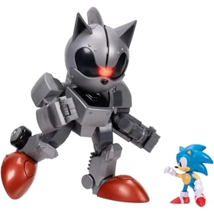 Sonic The Hedgehog – Riesiger Mecha Sonic vs. Sonic, 20,3 cm hochbewegliches Spielset mit Leuchtfunktionen, offiziell lizenziert von Jakks Pacific – Bild 1