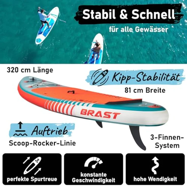 BRAST® SUP Board mit LEDs, Aufblasbares Stand up Paddling Set, 320x81x15cm, 10 Farben LED-Beleuchtung, 5 Jahre Garantie, 2in1 Paddel, Kajak-Sitz und Action-Cam-Halterung – Bild 3