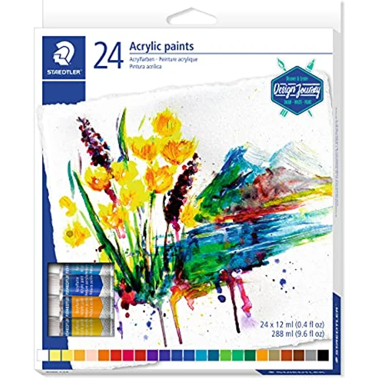 STAEDTLER 8500 C24 Acrylfarben, hochpigmentiert, weicher Farbabstrich, Künstlerqualität, Kartonetui mit 24 Farbtuben à 12 ml – Bild 1