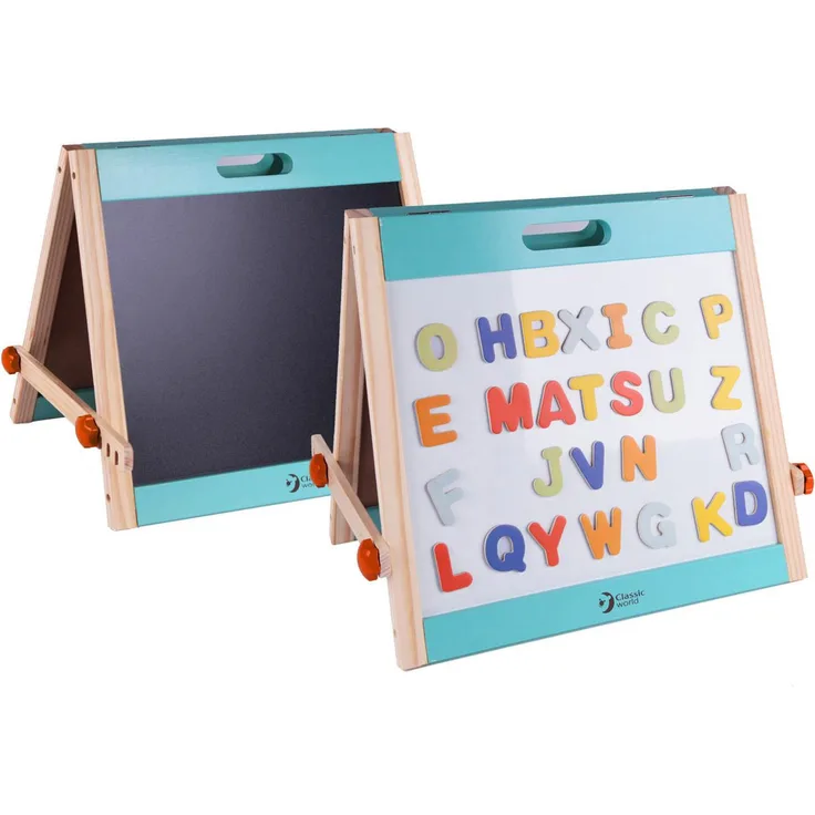 Classic World Houten Magneet- en Krijtbord, 51 x 41 x 33 cm, inklusive Magnetbuchstaben und Whiteboard-Markern