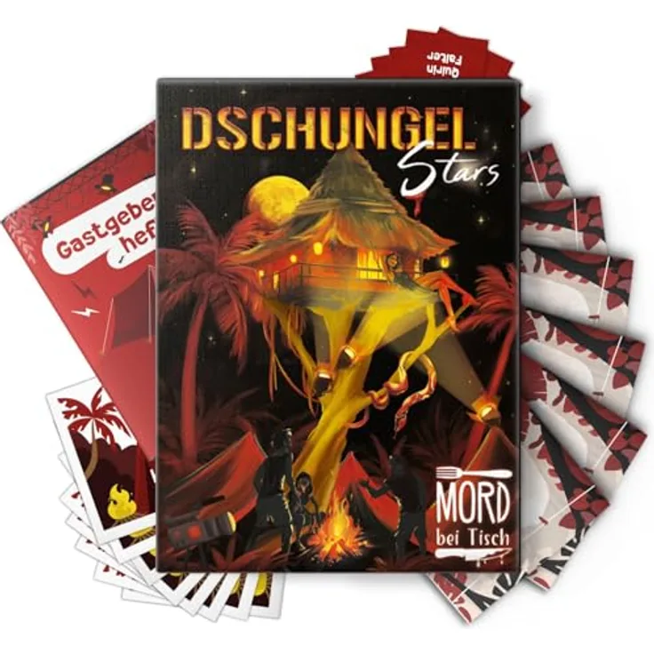 Mord bei Tisch Mord bei Tisch Dschungelstars - Krimidinner, Brettspiel für 4-6 Spieler ab 16 Jahren, deutsch, 150+ Minuten Spieldauer