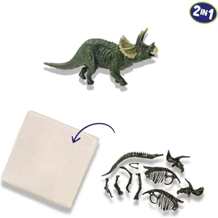 SES Creative 25093 Dino und Skelette ausgraben 2 in 1, Ausgrabungsspielzeug mit Triceratops-Skelett, lehrreich für Kinder ab 5 Jahren – Bild 4