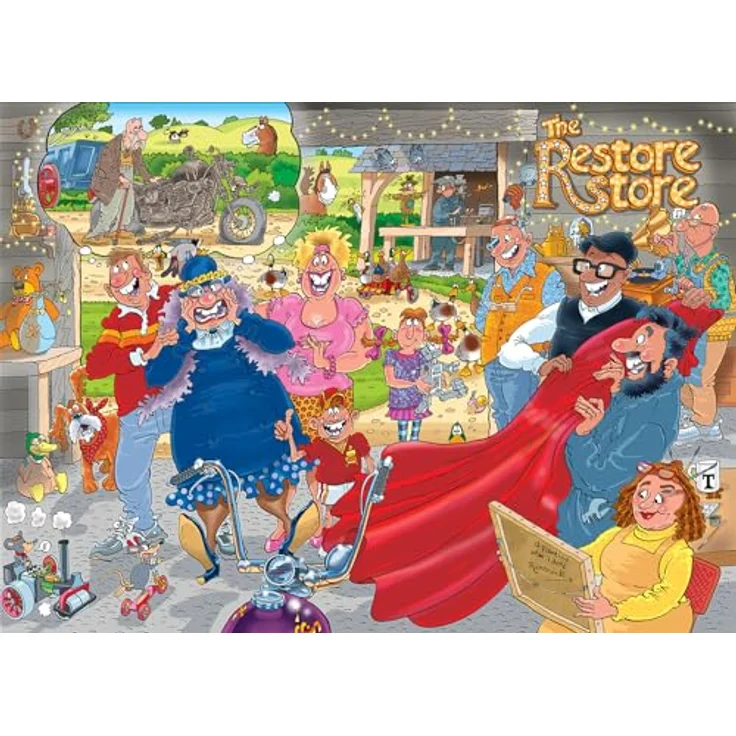 Wasgij Original 41 The Restore Store, Puzzle mit 1000 Teilen, nostalgisches Motorrad-Thema – Bild 3