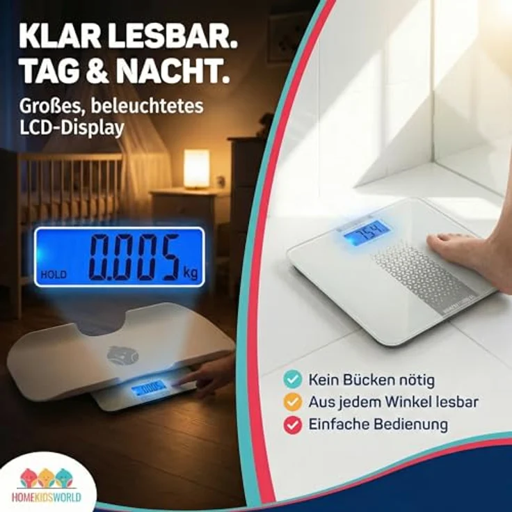 Home Kids World Kombi-Waage, Digitale Präzisionswaage für Babys und Erwachsene mit 50g Genauigkeit und LCD-Display, 0-180 kg – Bild 5