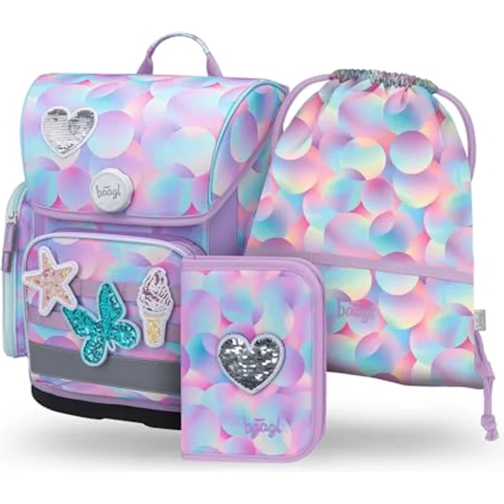 Baagl Schulranzen Mädchen Set 3-teilig Ergo Schultasche Grundschule - Candy, ergonomisch, verstellbares Ergo Adjustable System, Fidlock-Verschluss, wasserabweisend, 19 l Volumen – Bild 1