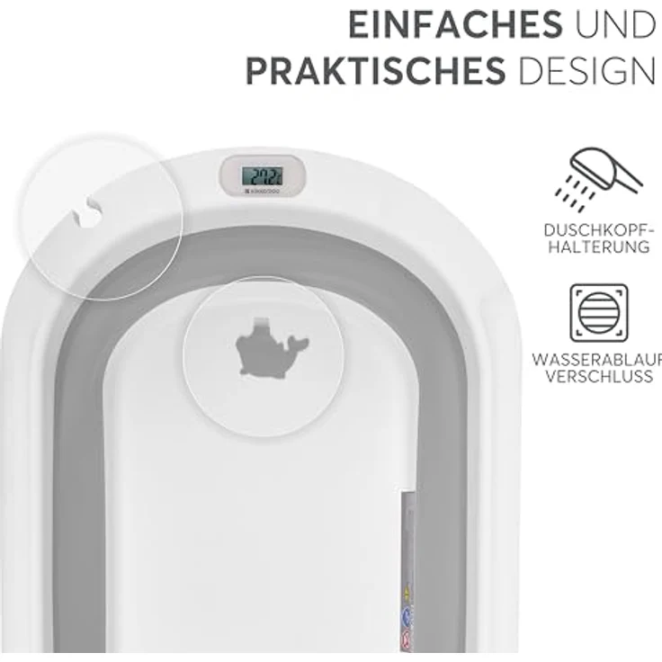 KikkaBoo Babybadewanne WILLY, Faltbar mit Temperaturanzeige, Weichem Badekissen und Rutschfesten Beinen, Grau, für Neugeborene 0-36 Monate – Bild 5