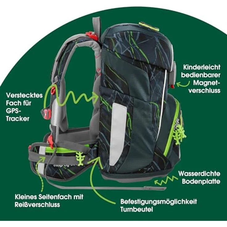 Step by Step Schulranzen-Set FIT „Danger Cat Chiko“, 5-teilig, grau-grün, ergonomischer Tornister mit Reflektoren, höhenverstellbar, Hüftgurt, für Jungen ab der 1. Klasse, 19L – Bild 3
