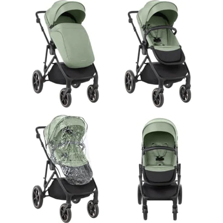 Kikkaboo Thea 2 in 1 Kinderwagen, EVA-Räder, verstellbarer Schiebegriff, tragbare Babywanne, grün – Bild 4