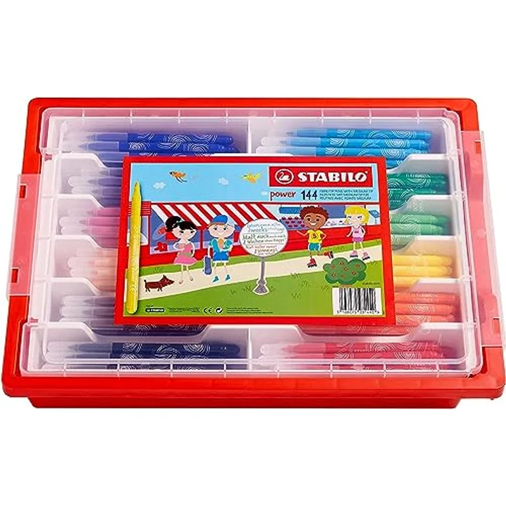 STABILO STABILO power Filzstifte, 144er Box mit 12 Farben, auswaschbare Tinte, hohe Austrocknungsbeständigkeit, robuste L-Spitze – Bild 1