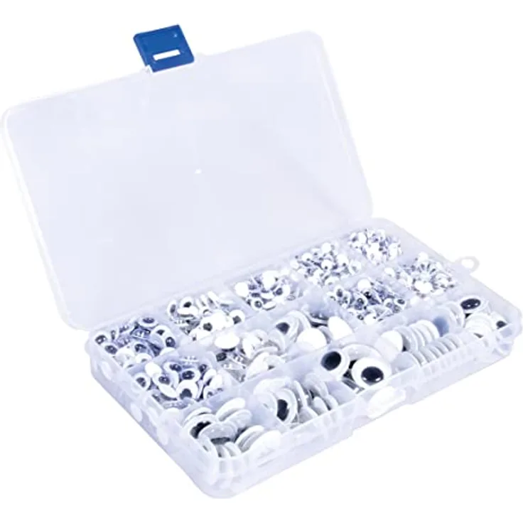 Rayher Plastik-Wackelaugen, rund, selbstklebend, Sortierbox 1.500 Stück, ø 4-15 mm, Kunststoffaugen, bewegliche Pupillen, Puppenaugen, 69264000