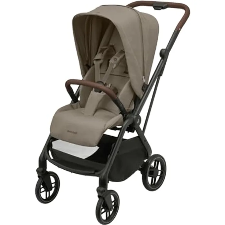 Maxi-Cosi Leona² Kinderwagen, superkompakt, umdrehbarer Sitz, einhändig zusammenklappbar, 3 Liegepositionen, flache Liegeposition, Easy-In-Gurts, Twillic Truffle