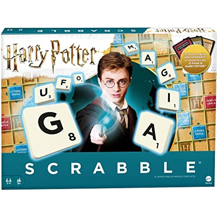 Mattel Games Scrabble Harry Potter, Italienische Version mit exklusivem Harry Potter Glossar und 36 Hogwarts Karten – Bild 1