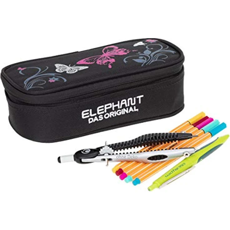 Elephant Mäppchen Butterfly, großes Etui mit Reißverschluss, schwarz-pink, 22 x 7 x 10 cm, aus 100% Polyester – Bild 5