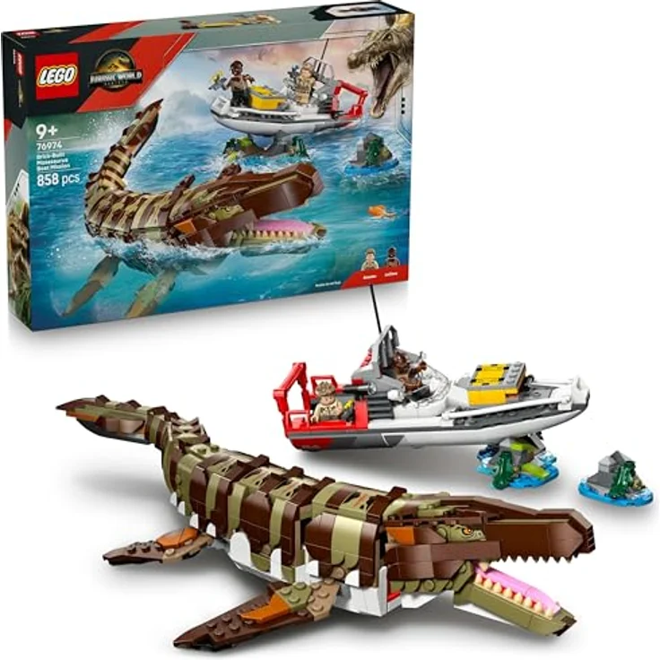 LEGO Jurassic World 76974 - Mosasaurier: Die Bootmission, 858 Teile, ab 9 Jahren, beweglicher Dino mit aufklappbarem Maul und detailreichem Boot – Bild 2