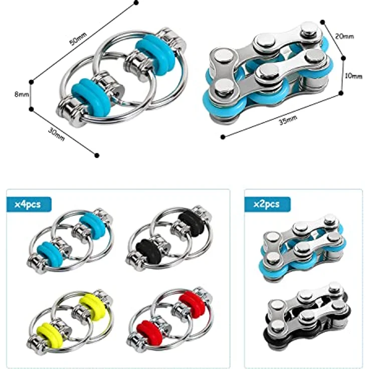 4 Stück Flippy Chain Game Set, Mit 2 Stück Sechs Roller Ketten, Fidget Game For Stress Relief Iron Ring Keychain, Bike Chain Game, Suitable For Adults And Children. – Bild 3