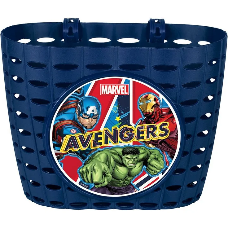 Seven Polska Fahrradkorb Kinder Lenkerkorb "Avengers", blau, mit praktischen Befestigungsgurten