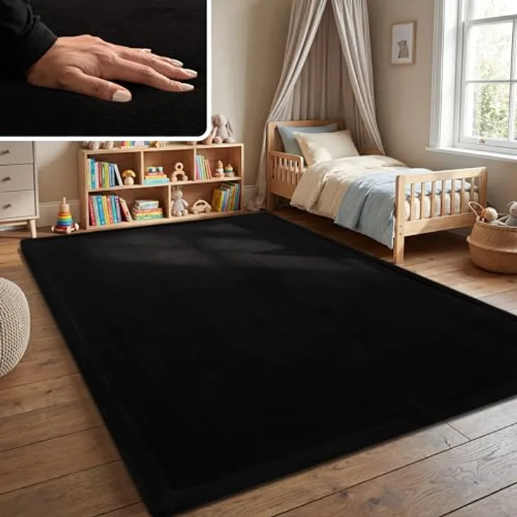 Paco Home Kinderteppich Schwarz, Spielteppich 200x350 cm, weich und rutschfest, geeignet für Jungen und Mädchen