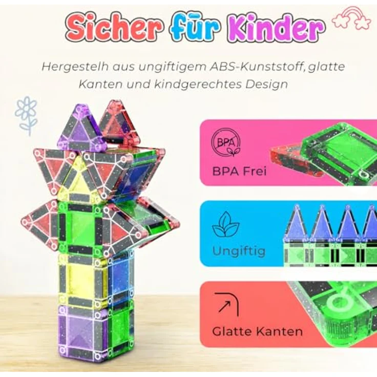 Desire Deluxe Mikro Magnetische Bausteine, 18-teiliges STEM Lernspielzeug im Reiseformat mit Glitzer für Kinder ab 3 Jahren – Bild 4