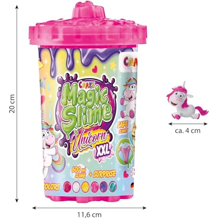 CRAZE Magic Slime Unicorn XXL, 600 ml Glitzer Schleim in Mülleimer-Design inkl. Einhornfigur, ungiftig und farbenfroh – Bild 5