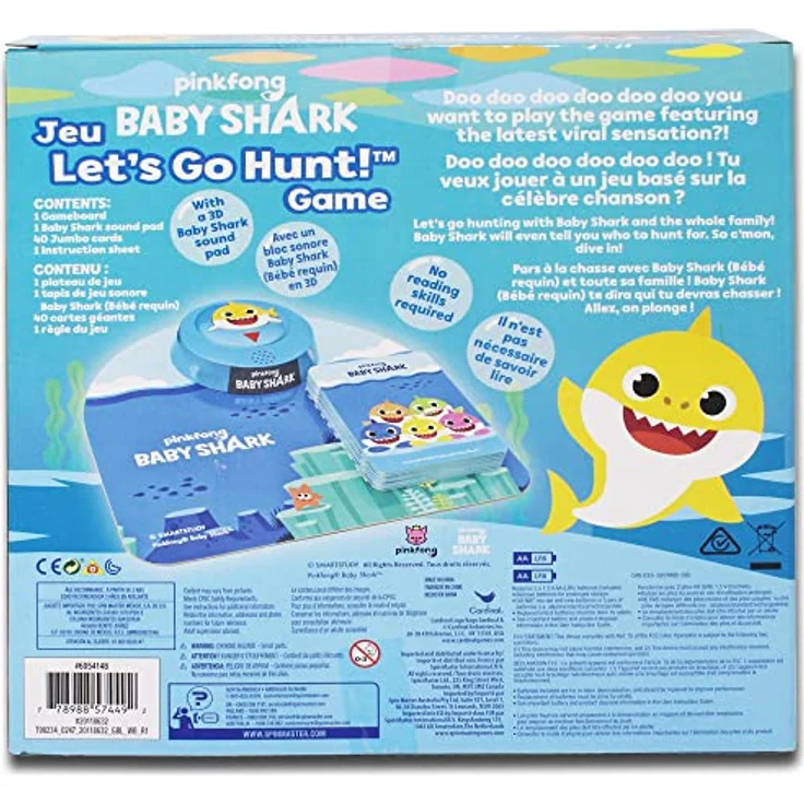 Spin Master Games Baby Shark - Let's Go Hunt - Kinderspiel mit Musik, für 2-6 Spieler ab 3 Jahren, farbenfrohe Jumbokarten, inkl. Soundpad mit Baby Shark-Song – Bild 2