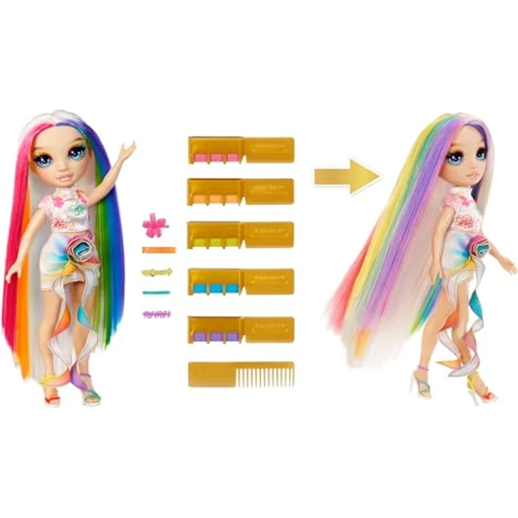 Rainbow High Anziehpuppe Rainbow High Hair Chalk & Style Doll- Amaya (Rainbow) mit 5 Haarkreiden und 5 Haarspangen – Bild 2