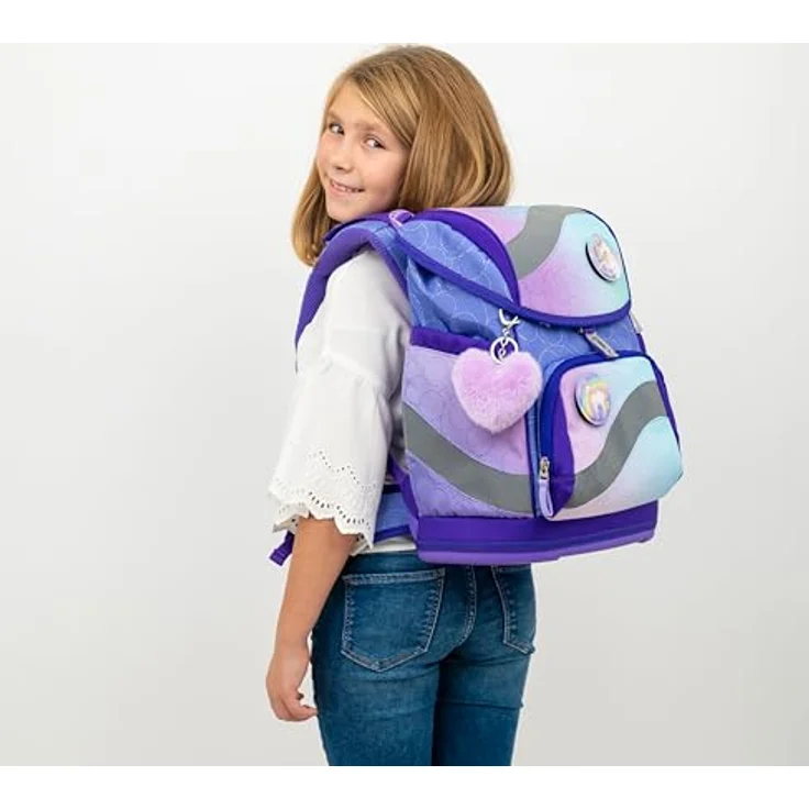 Belmil Smarty Schulranzen Set 5-teilig, ergonomische Schultasche mit 6 Patches, wasserabweisendes Polyester, für Kinder 6-10 Jahre, 20 L Volumen – Bild 2