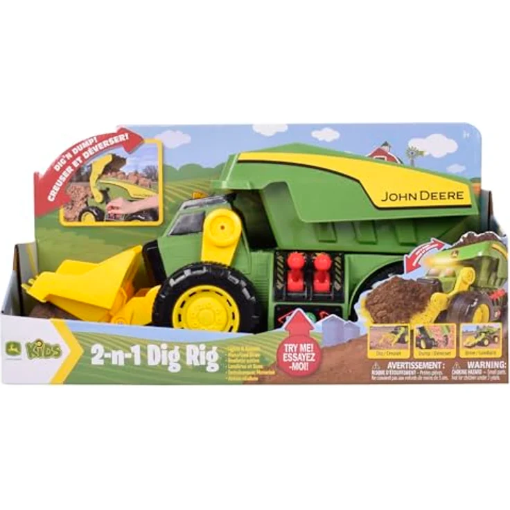 John Deere Maxx Power 2-N-1 Dig Rig, Aufsitz-Bagger-Spielzeug mit Lichtern und Sounds, grün-gelb – Bild 7