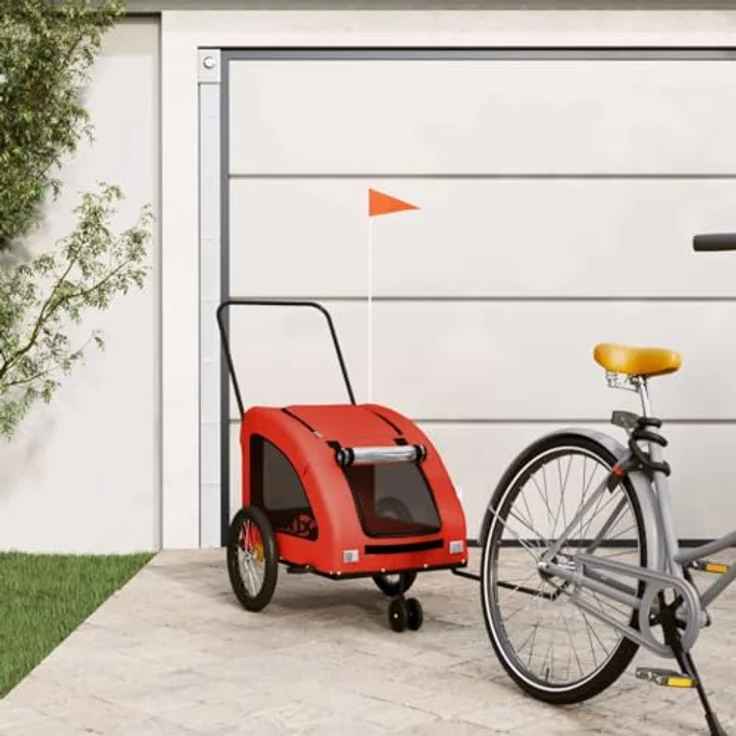 vidaXL Fahrradhundeanhänger Hunde Orange und Grau, Robuster Rahmen aus Eisen, Komfortables Oxford-Gewebe – Bild 3