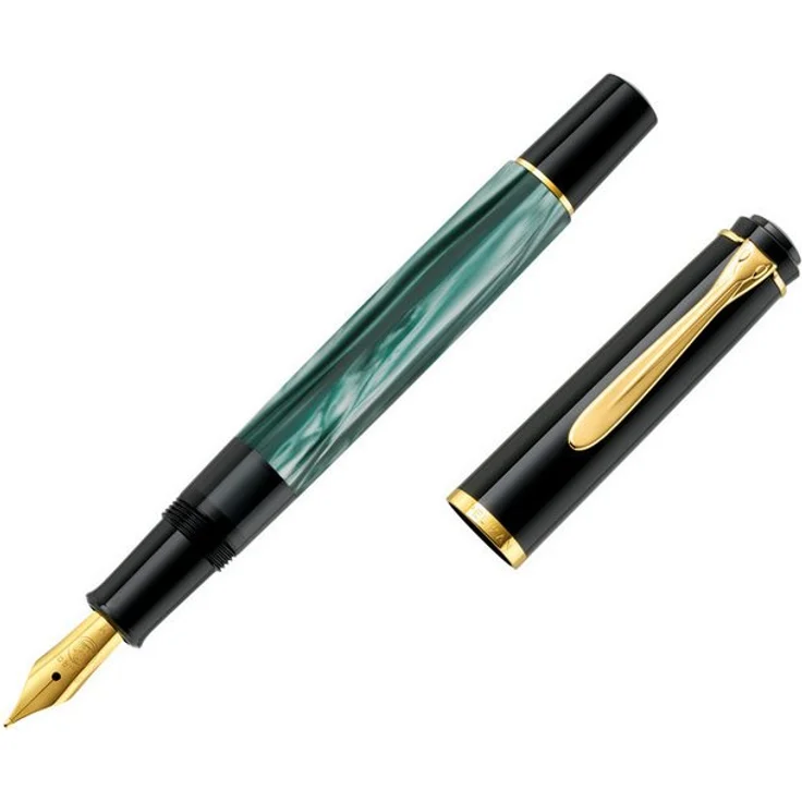 Pelikan Füllfederhalter Classic M200, Grün-marmoriert mit M-Federbreite im Geschenk-Etui