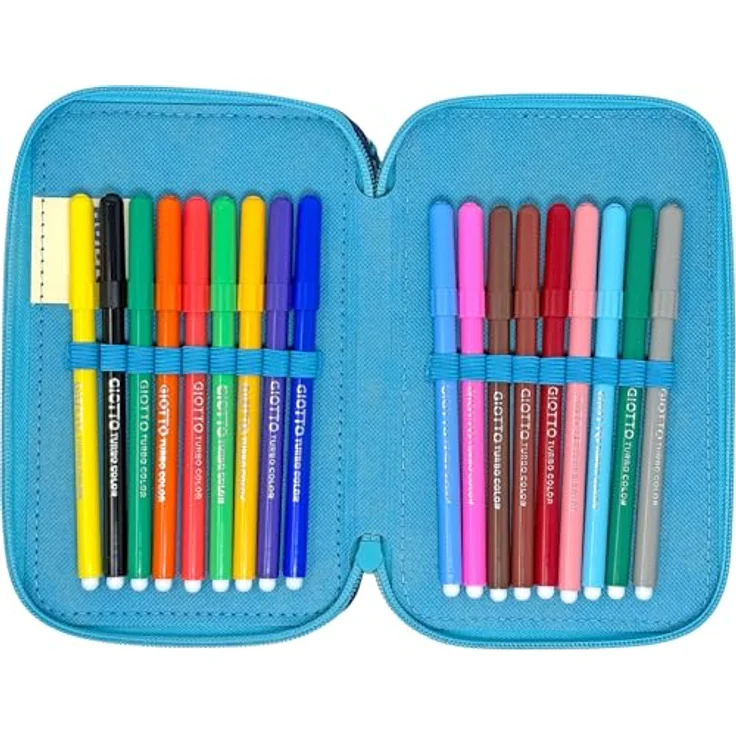 Clondo 3-Fach Federmäppchen für Stitch Fan, 44-teilig komplett gefüllt mit Buntstiften, Filzstiften, Bleistift und Schere – Offizielles Gadget für Kinder, ideal für Grundschule und Geschenk – Bild 4